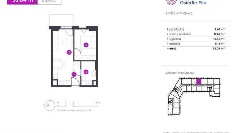 Rzut - Mieszkanie na sprzedaż 2 pokoje o powierzchni 36,04 m² - numer 2.C.1.05 w Murapol Osiedle Filo etap II