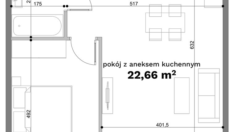 Rzut - Mieszkanie na sprzedaż 2 pokoje o powierzchni 47,22 m² - numer C1-9 w Forma Otwarta etap C