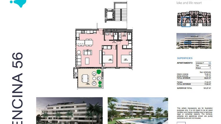 Rzut - Mieszkanie na sprzedaż 2 pokoje o powierzchni 76 m² - numer 14 w Santa Rosalía - Murcia