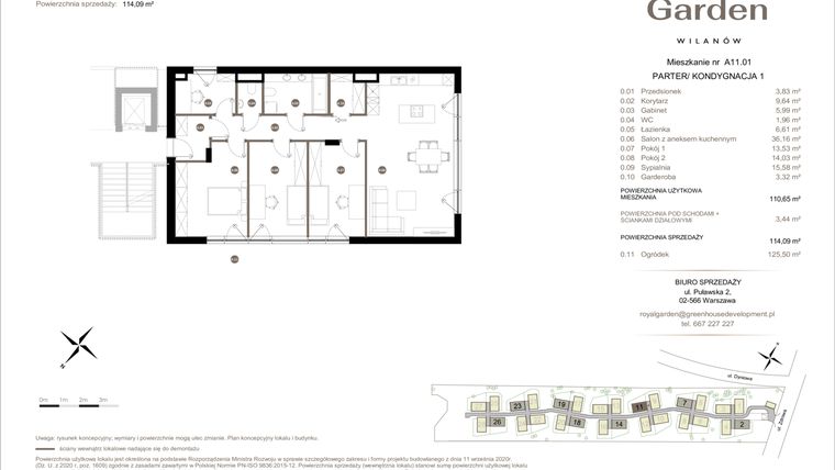 Rzut - Mieszkanie na sprzedaż 5 pokoi o powierzchni 110,65 m² - numer A11.01 w Royal Garden Wilanów Apartamenty