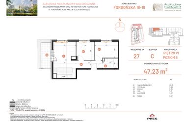 Rzut - Mieszkanie na sprzedaż 3 pokoje o powierzchni 47,23 m² - numer 16.27 w Osiedle Nowe Horyzonty etap II