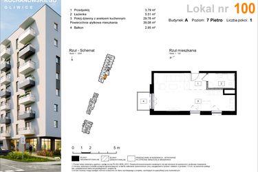 Rzut - Mieszkanie na sprzedaż 1 pokój o powierzchni 39,08 m² - numer A.100 w Osiedle Kochanowskiego - Gliwice