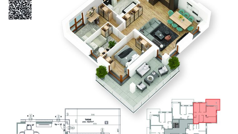 Rzut - Mieszkanie na sprzedaż 4 pokoje o powierzchni 73,3 m² - numer 18 w Villa Park - Etap III