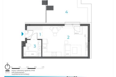 Rzut - Mieszkanie na sprzedaż 1 pokój o powierzchni 30,34 m² - numer 3.M.32 w Incepti Gaj 2
