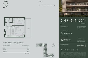 Rzut - Mieszkanie na sprzedaż 2 pokoje o powierzchni 41,27 m² - numer B.2.17 w Greeneri Park