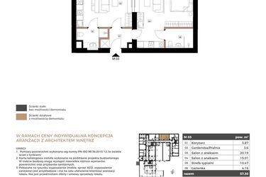 Rzut - Mieszkanie na sprzedaż 2 pokoje o powierzchni 57,3 m² - numer M03 w Apartamenty Królewska Huta
