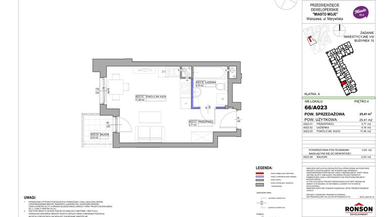 Rzut - Mieszkanie na sprzedaż 1 pokój o powierzchni 25,41 m² - numer 15_A023 w Miasto Moje 8