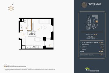 Rzut - Mieszkanie na sprzedaż 1 pokój o powierzchni 27,89 m² - numer A.106 w Rezydencja Śródmiejska