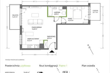 Rzut - Mieszkanie na sprzedaż 2 pokoje o powierzchni 48,59 m² - numer 1/025 w Krakowska Vita