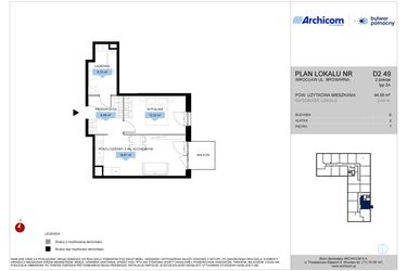 Rzut - Mieszkanie na sprzedaż 2 pokoje o powierzchni 44,59 m² - numer D2.49 w Bulwar Północny