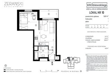 Rzut - Mieszkanie na sprzedaż 1 pokój o powierzchni 33,97 m² - numer A10 w Wróblewskiego