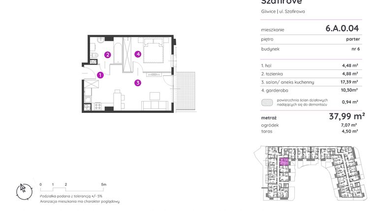 Rzut - Mieszkanie na sprzedaż 1 pokój o powierzchni 37,99 m² - numer 6.A.0.04 w Murapol Osiedle Szafirove