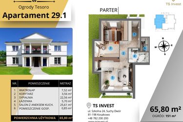 Rzut - Mieszkanie na sprzedaż 2 pokoje o powierzchni 65,93 m² - numer 29.1. w Ogrody Tesoro VI