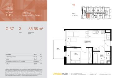 Rzut - Mieszkanie na sprzedaż 2 pokoje o powierzchni 35,68 m² - numer M37_NF.c w Nowe Flisy II