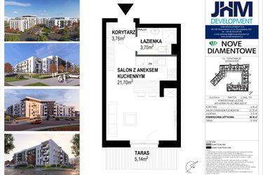 Rzut - Mieszkanie na sprzedaż 1 pokój o powierzchni 29,16 m² - numer 131 w Nove Diamentowe