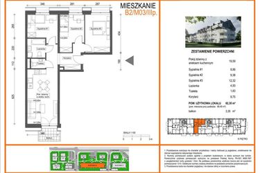 Rzut - Mieszkanie na sprzedaż 3 pokoje o powierzchni 62,3 m² - numer B2/M03/3P w Zielony Brochów 7