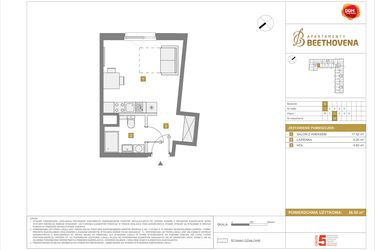 Rzut - Mieszkanie na sprzedaż 1 pokój o powierzchni 26,55 m² - numer B14 w Apartamenty Beethovena
