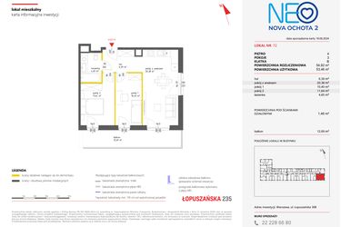Rzut - Mieszkanie na sprzedaż 3 pokoje o powierzchni 54,92 m² - numer 72 w Neo Nova Ochota 2