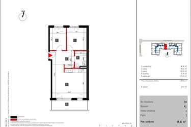 Rzut - Mieszkanie na sprzedaż 3 pokoje o powierzchni 59,43 m² - numer 19 w Mochtyńska 56