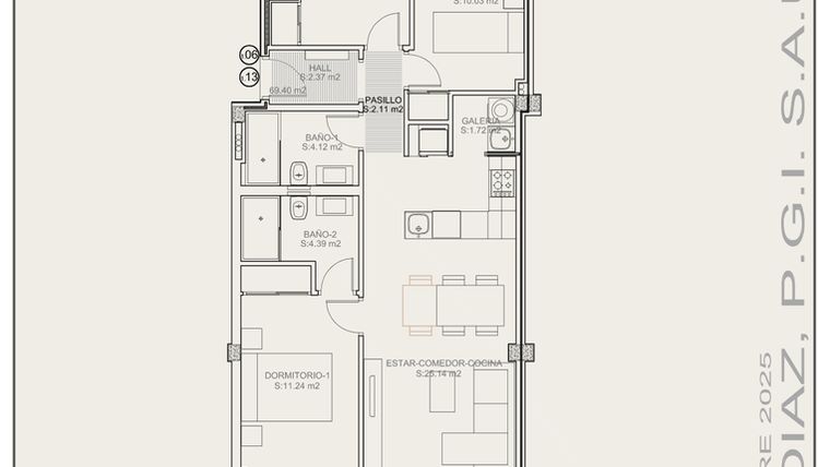 Rzut - Mieszkanie na sprzedaż 3 pokoje o powierzchni 69,4 m² - numer G1.6 w Residencial La Isla III