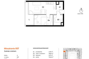 Rzut - Mieszkanie na sprzedaż 2 pokoje o powierzchni 38,67 m² - numer A007 w Miasto Polskich Mistrzów Olimpijskich