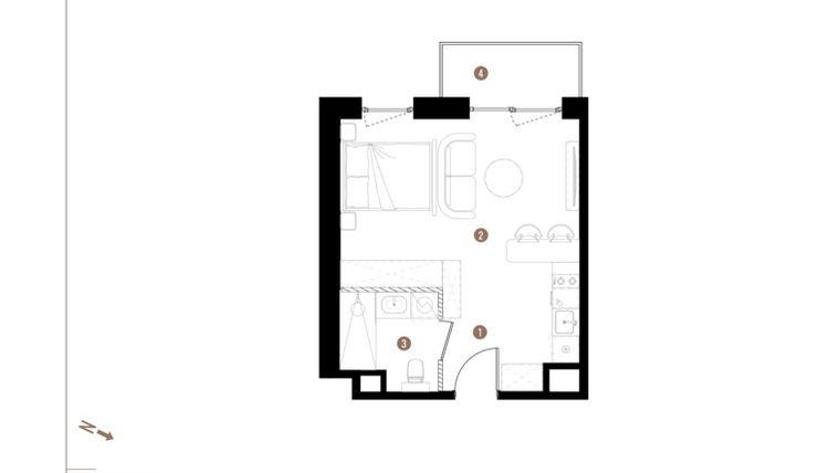 Rzut - Mieszkanie na sprzedaż 1 pokój o powierzchni 30,16 m² - numer A2.2.14 w Apartamenty Grundmanna