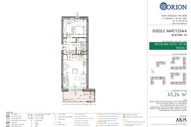 Rzut - Mieszkanie na sprzedaż 2 pokoje o powierzchni 45,24 m² - numer N1.52 w Osiedle Narcyzowe etap 2
