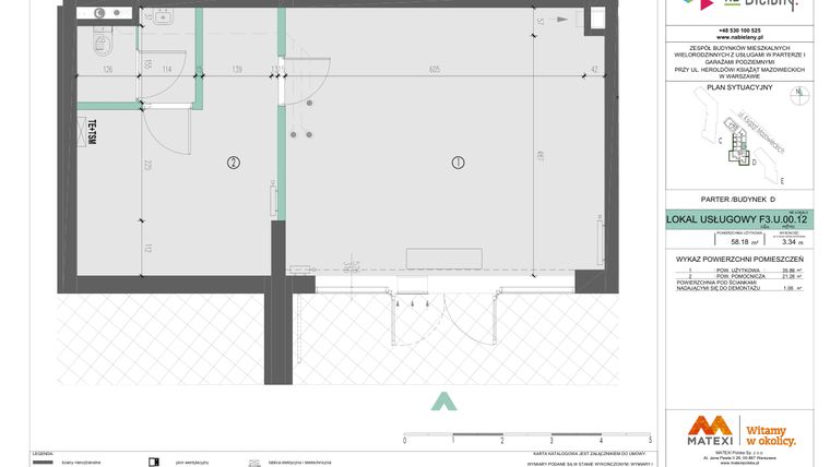 Rzut - Lokal użytkowy na sprzedaż 1 pokój o powierzchni 58,18 m² - numer F3.U.00.12 w Na Bielany! etap III
