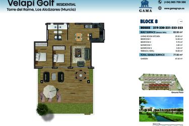 Rzut - Mieszkanie na sprzedaż 2 pokoje o powierzchni 83,5 m² - numer 221 w Velapi Golf - Murcja