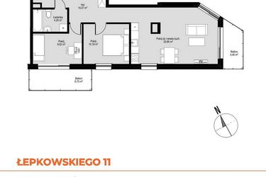 Rzut - Mieszkanie na sprzedaż 3 pokoje o powierzchni 63,79 m² - numer M25 w Łepkowskiego 11
