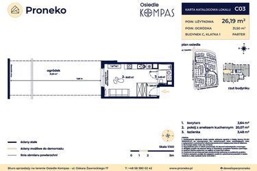 Rzut - Mieszkanie na sprzedaż 1 pokój o powierzchni 26,19 m² - numer C03 w Osiedle Kompas