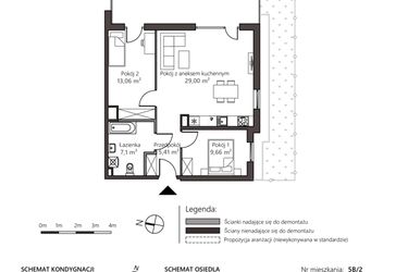 Rzut - Mieszkanie na sprzedaż 3 pokoje o powierzchni 64,23 m² - numer 5B/2 w Nowy Goszyn