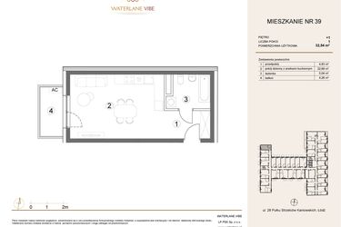 Rzut - Mieszkanie na sprzedaż 1 pokój o powierzchni 32,54 m² - numer 39 w Waterlane Vibe