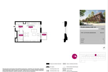 Rzut - Mieszkanie na sprzedaż 1 pokój o powierzchni 38,45 m² - numer 131 w Fuzja Mieszkania Loftowe