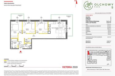 Rzut - Mieszkanie na sprzedaż 4 pokoje o powierzchni 74,61 m² - numer 51 w Olchowy Park V