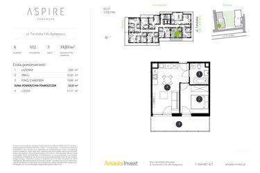 Rzut - Mieszkanie na sprzedaż 2 pokoje o powierzchni 34,83 m² - numer A.12 w Aspire
