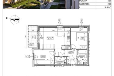 Rzut - Mieszkanie na sprzedaż 3 pokoje o powierzchni 58,55 m² - numer M.B8.01.12 w Osiedle Harmonia bud. B8