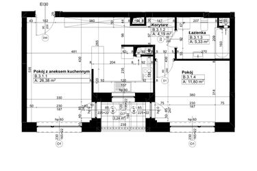 Rzut - Mieszkanie na sprzedaż 2 pokoje o powierzchni 47,7 m² - numer B/3/1 w Świerzawska 13