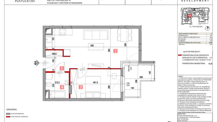 Rzut - Mieszkanie na sprzedaż 2 pokoje o powierzchni 45,91 m² - numer M44 w Apartamenty Pustułeczki