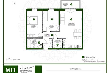Rzut - Mieszkanie na sprzedaż 3 pokoje o powierzchni 71,24 m² - numer 11 w Moja Wiązowa