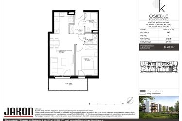 Rzut - Mieszkanie na sprzedaż 2 pokoje o powierzchni 42,28 m² - numer 34D.9 w Osiedle Konopnickiej