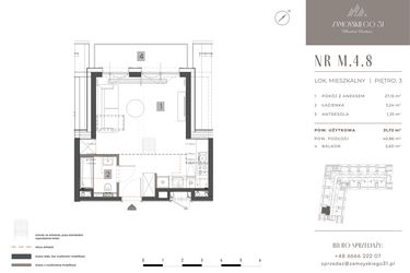 Rzut - Mieszkanie na sprzedaż 1 pokój o powierzchni 31,72 m² - numer M.4.8 w Zamoyskiego 31