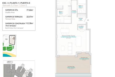 Rzut - Mieszkanie na sprzedaż 2 pokoje o powierzchni 77 m² - numer 3.1.E w Allonbay – Aura