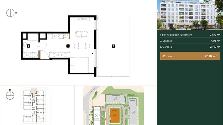 Rzut - Mieszkanie na sprzedaż 1 pokój o powierzchni 26,25 m² - numer 2.M0.07 w Wierzbowa 20