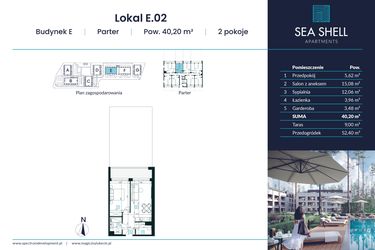 Rzut - Mieszkanie na sprzedaż 2 pokoje o powierzchni 40,2 m² - numer E.02 w Magiczny Łukęcin