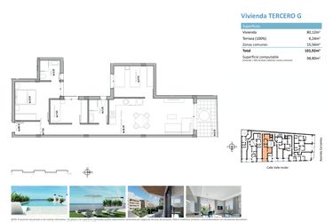 Rzut - Mieszkanie na sprzedaż 3 pokoje o powierzchni 98,8 m² - numer G w Apartamenty w Guardamar del Segura - 17229558