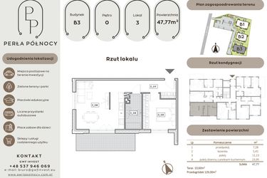 Rzut - Mieszkanie na sprzedaż 2 pokoje o powierzchni 47,77 m² - numer B3.0_3 w Perła Północy etap 2