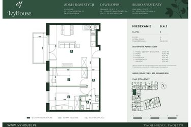 Rzut - Mieszkanie na sprzedaż 2 pokoje o powierzchni 54,9 m² - numer B.4.1 w IVY HOUSE
