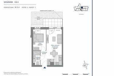Rzut - Mieszkanie na sprzedaż 2 pokoje o powierzchni 38,12 m² - numer D.0.3 w Nowa Dąbrowa bud. DE