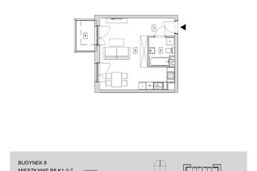 Rzut - Mieszkanie na sprzedaż 1 pokój o powierzchni 33,99 m² - numer B8-K1-3-7 w ATAL Strachowicka II